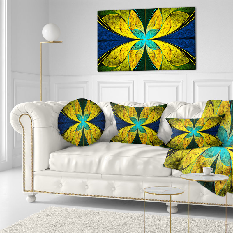 Coussin décoratif floral jaune vif
