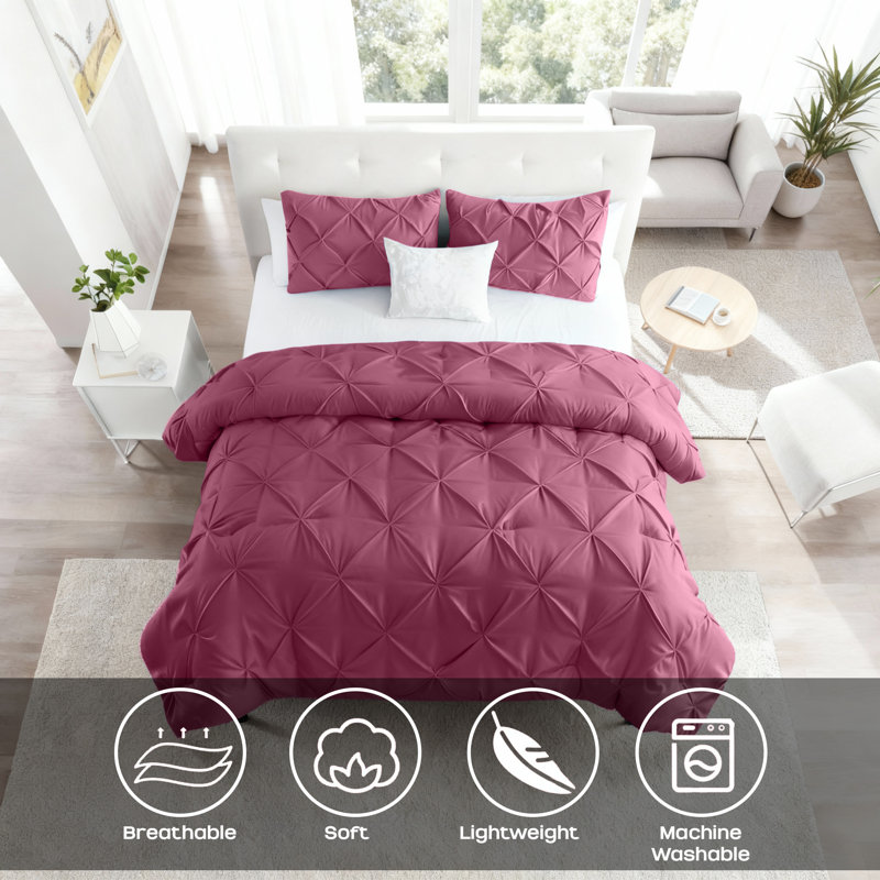 Luxurious Microfiber Pintuck Duvet Cover Set – Soft, Breathable & Wrinkle-Resistant Bedding for All-Season Comfort, Burgundy
