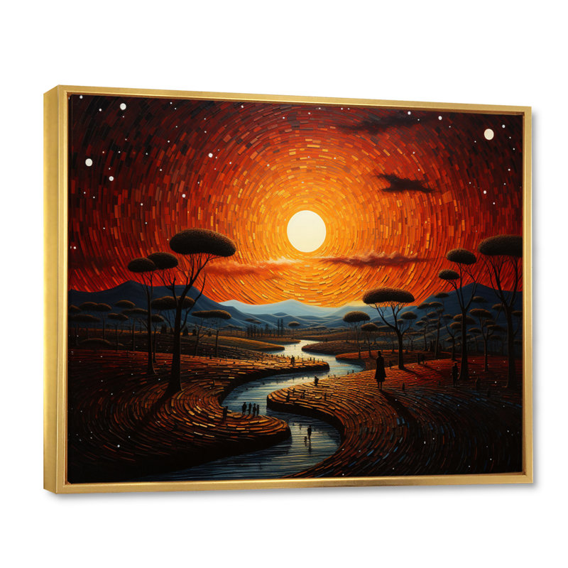 «African Tribal Sunset V», reproduction sur toile, H 16 po x l 32 po x P 1 po, Cadre flottant doré