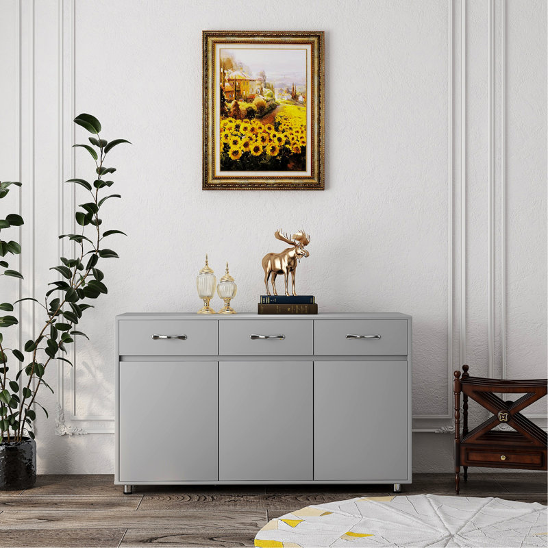 Three Doors Side Table-Grey, Gray