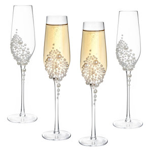 4 Piece Pearl Design Stemmed Champagne Glasses (only 3 pieces) 