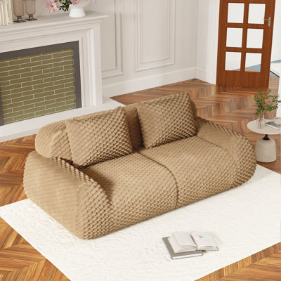 82.8" Modern Modular Home Theater Seating,  Flannelette Fabric 2-Seater Boneless Sofa, No-Assembly, Sand Beige