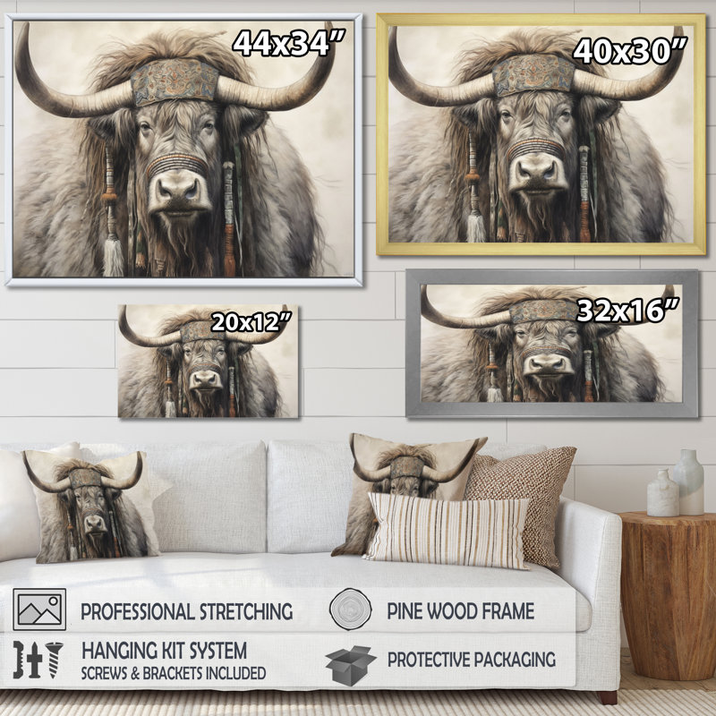" Wild Yak II ", Gold Floater Framed, 24" H x 32" W x 1" D