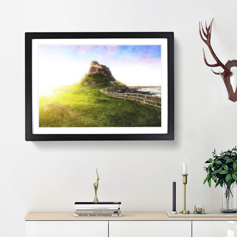 Holy Island Lindisfarne - Picture Frame Painting Print, 62cm H x 87cm W x 2cm D, Black Framed