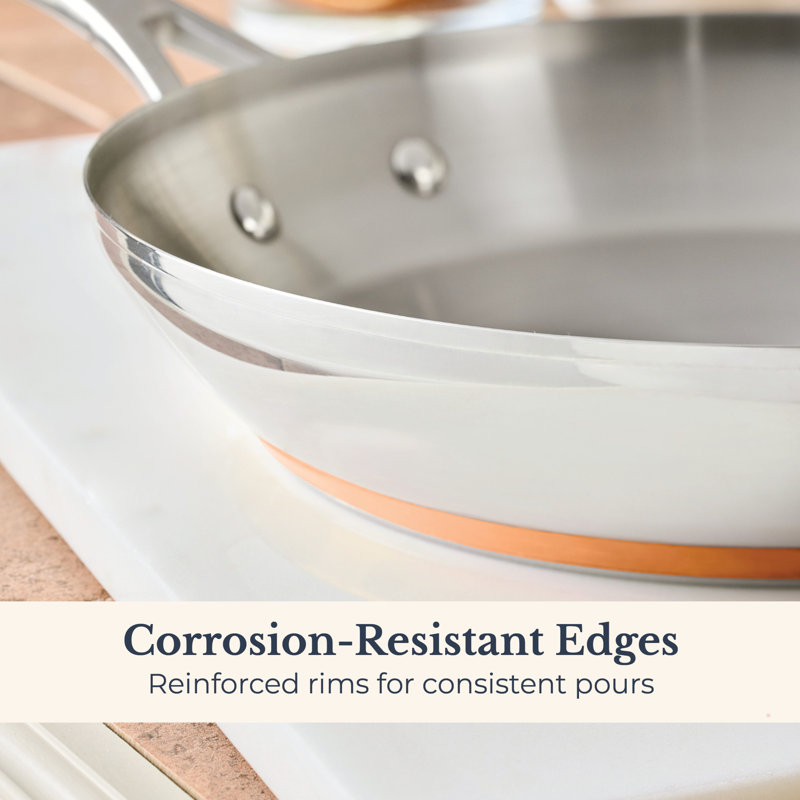 Anolon Nouvelle Copper Stainless Steel Induction Frying Pan / Skillet with Lid, 12 Inch, Silver