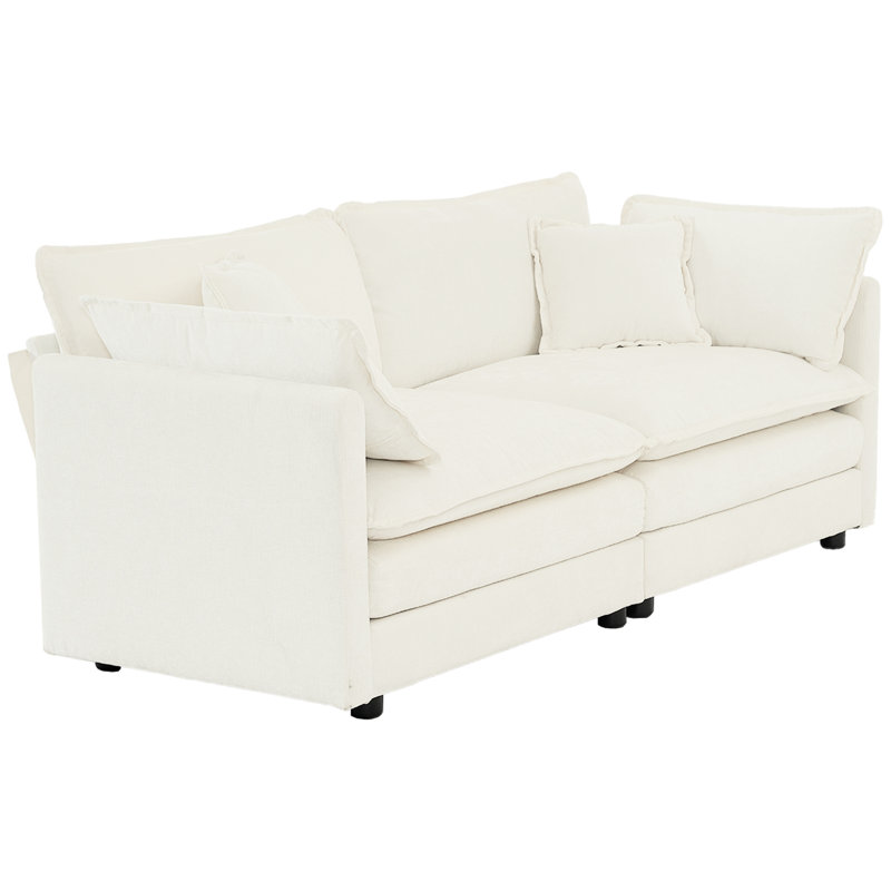 Modern White Chenille For Living Room - 2 With 4 Pillows Upholstered In Superior Fabric Wood Structure Add An Elegant Detail Couch Frame Elevate Your Decor