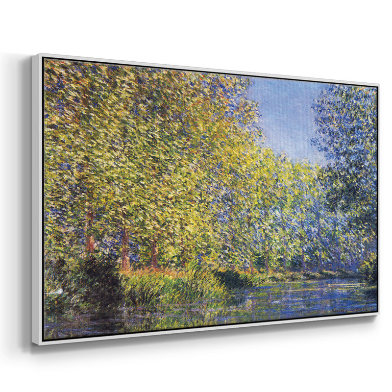 «A Bend In The Epte Giverny», reproduction d'art encadrée sur toile par Claude Monet, H 27 po x l 41 po x P 2 po, Blanc