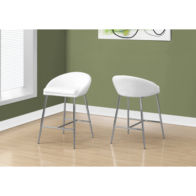 Tabouret de bar, ensemble de 2, hauteur comptoir, cuisine, métal chromé, aspect cuir blanc, contemporain, moderne