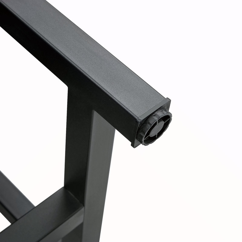 Table And Chair Set. Black Spliced Dining Table With Storage Function In The Middle Of The Table Legs.Paired With White Artificial PU Chairs With Curved Widened Cushion Design.