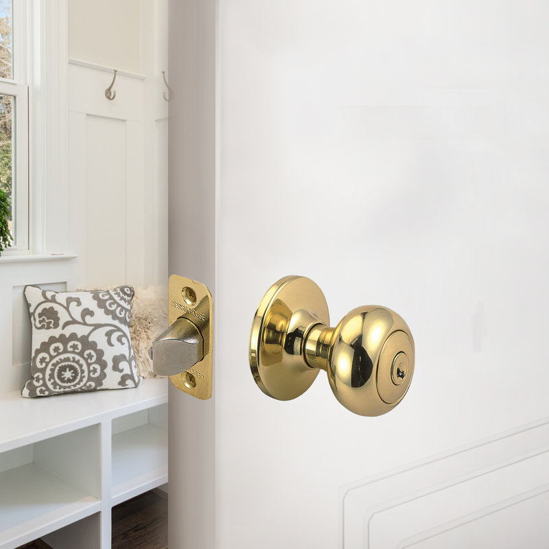 Cambridge Universal 6-Way Latch Keyed Entry Door Knob, Polished Brass, 2-Way Latch