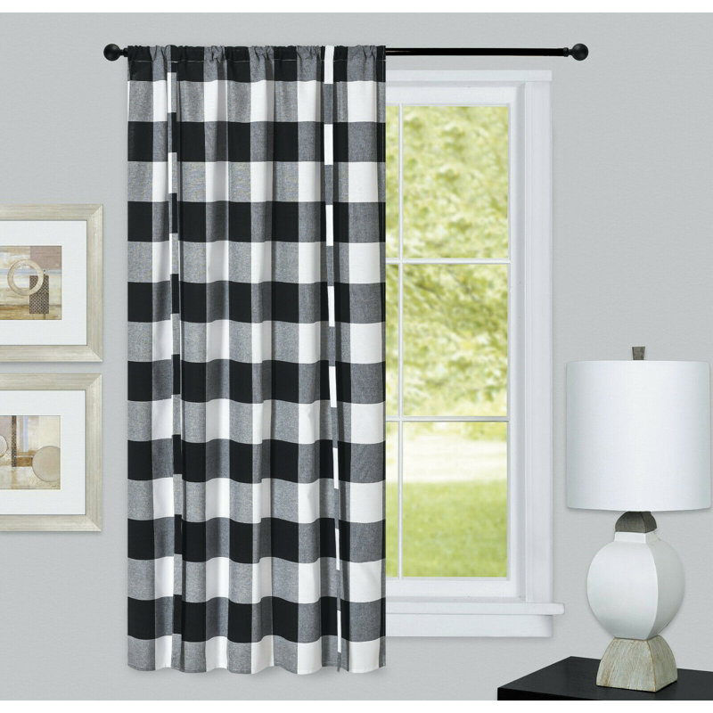 Rideaux à carreaux vichy Erwyn Country Farmhouse, Noir