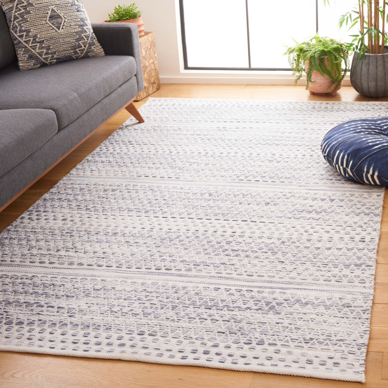 Kilim Hand Woven Wool/Cotton Geometric Rug in Ivory/Dark Gray, Rectangle 5' x 8'