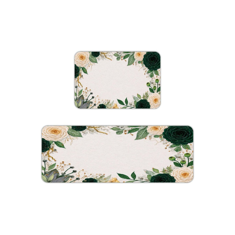 Ensemble de 2 tapis de cuisine Luxury Luxury, Vert / rose beige