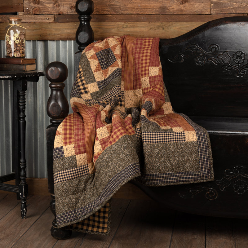 Maisie Tan and Black Cotton Quilted Throw Blanket