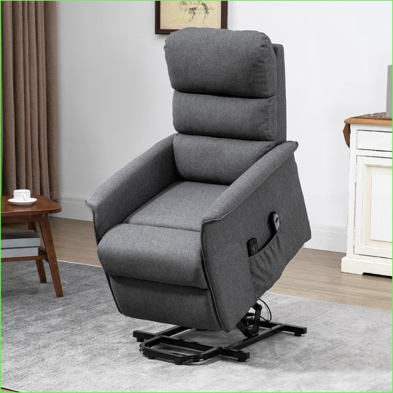 Fauteuil inclinable électrique Power Lift avec massage par vibration, tissu rembourré pour personnes âgées, télécommande, poches latérales | Gris ardoise | Structure en acier