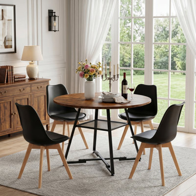 Ensemble table et chaises de cuisine rondes de style industriel Amous de 107 cm (42 po) avec chaise de salle à manger de 83,3 cm (32,8 po) de hauteur.