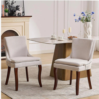 Modern Dining Table and Chair Set, Double Filled Decorative Side Armchair, with Middle Back and Arched Solid Wood Legs, Suitable for Living Room/Dining Room.