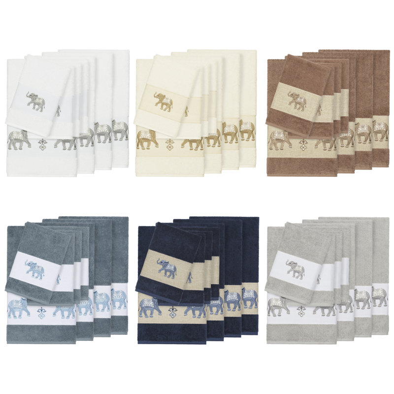 Quinn 100% Turkish Cotton Embellished 8 Piece Towel Set, Light Gray