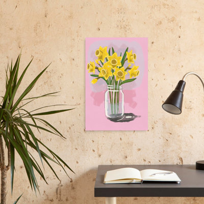 Spring Flowers In Jar Modern Vibrant Daffodil Flower Spring Wall Art Print by Nicholas - Wrapped Canvas Print