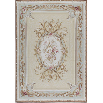 Hand-Knotted High-Quality Beige and Light Green Area Rug