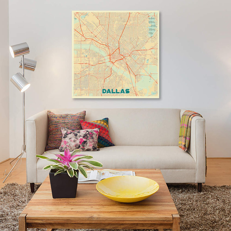 « dallas rétro urban blueprint map », impression sur toile, H 12 po x l 12 po x P 0,75 po, Toile tendue, Pas de tapis