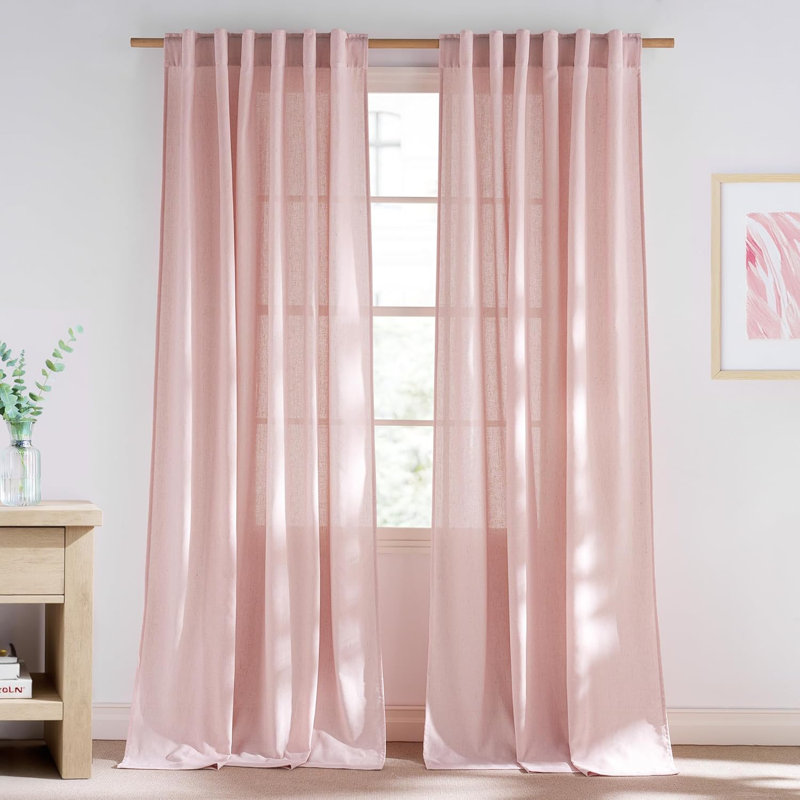  Semi Sheer Linen Curtains, Rod Pocket & Back Tab Thick Flax Blend Privacy with Light Filtering Window Treatments for Bedroom/Living Room, 2 Panels