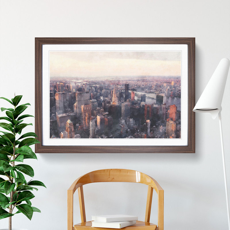 New York Skyline Vol.10 - Picture Frame Graphic Art, 36cm H x 48cm W x 2cm D, Walnut Framed