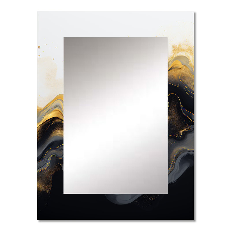 Or et marbre noir Essence II - miroir décoratif en marbre, miroir mural doré, impression d'art en métal, 32 po x 24 po