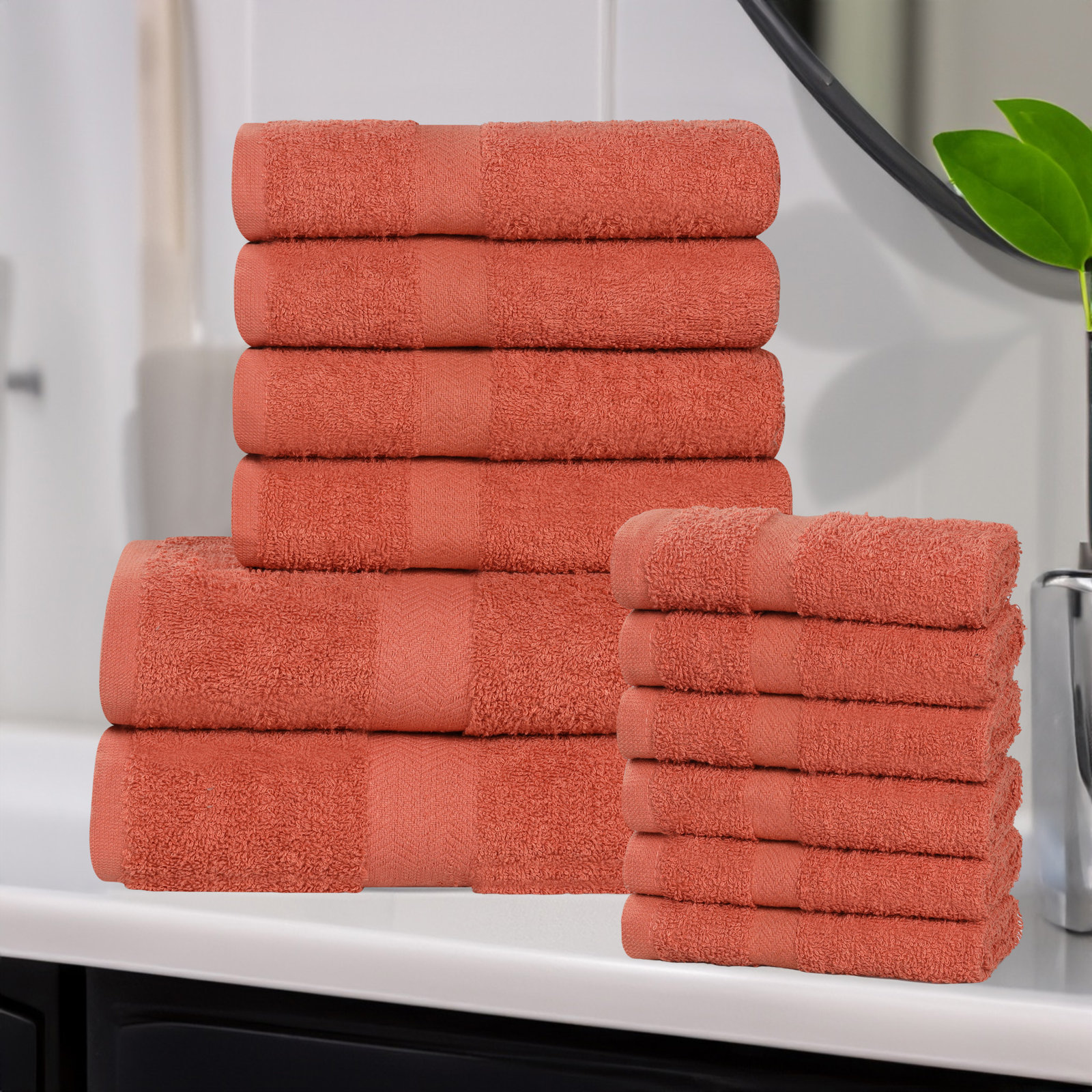 12-Piece Quick-Drying Cotton Towel Set, Coral