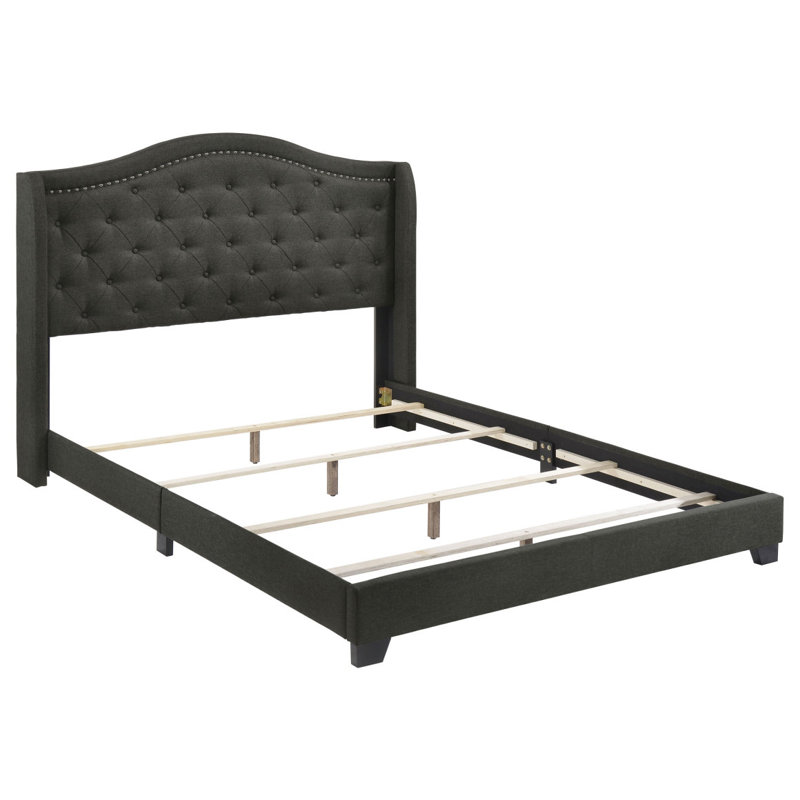 Copper Grey Upholstered Queen Wingback Bed, Queen, Gray