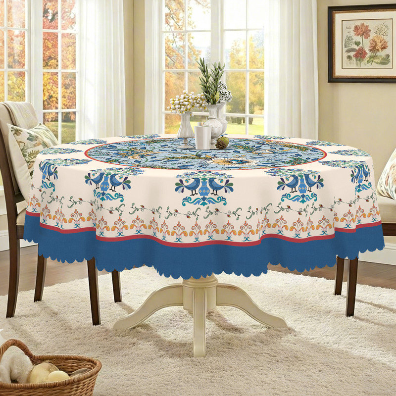 Nappe en polyester lavable à motif floral bleu clair
