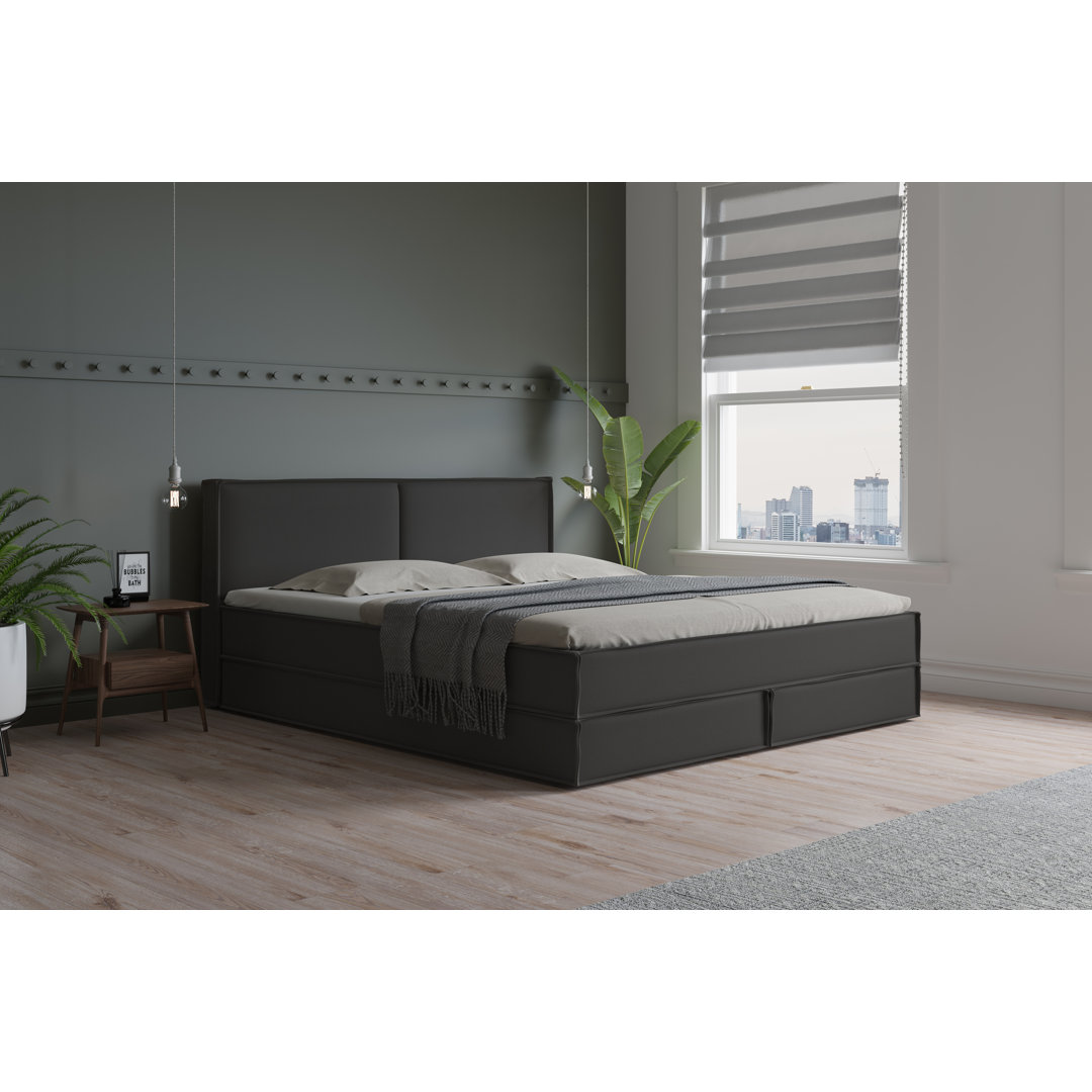 Echtes Boxspringbett Ladona mit Kaltschaum Topper, mit Kunstleder bezogen