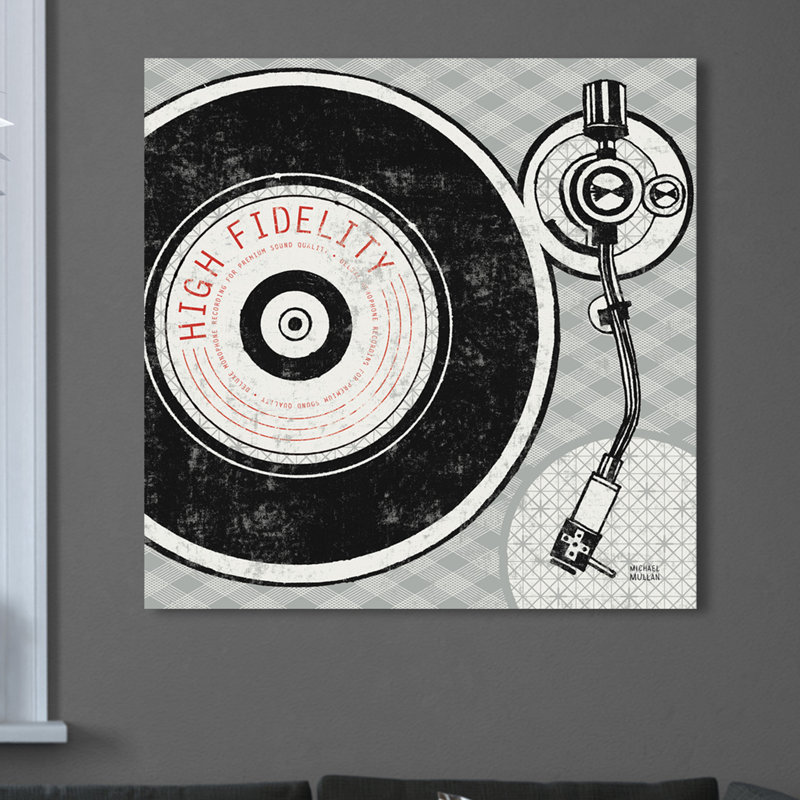 Rétro tourne-disque analogique - impression sur toile, H 36 po x l 36 po x P 1,5 po