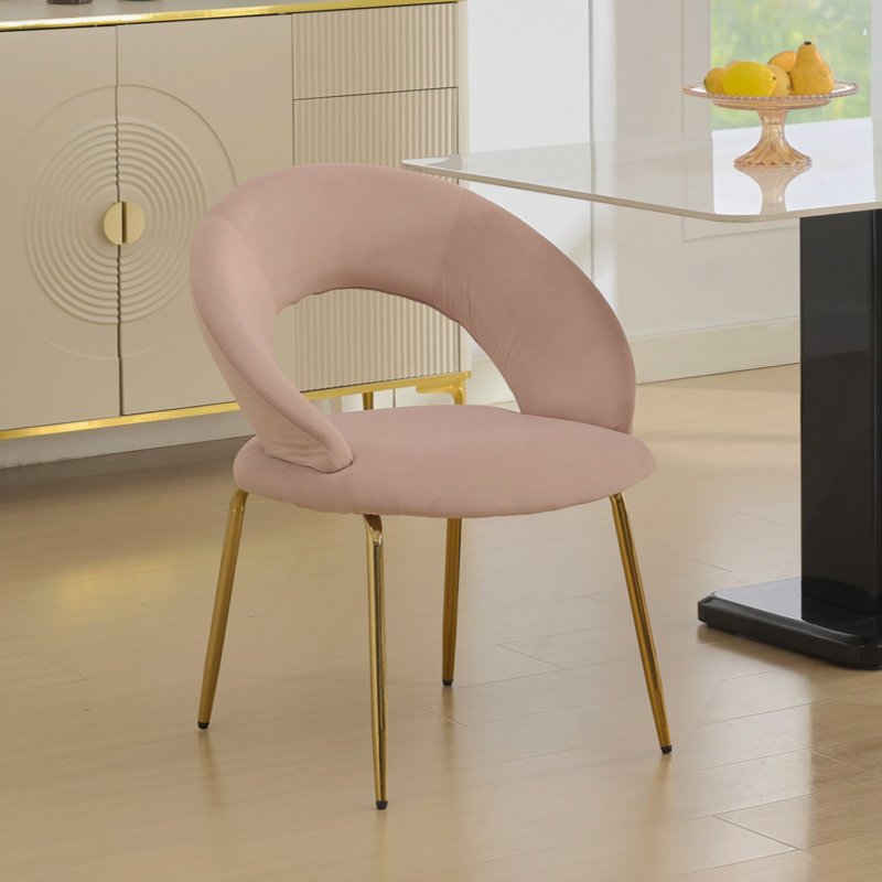 Meshea Dining Chair with Sleek Metal Legs, Light Pink Velvet, 1