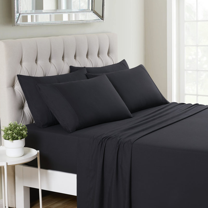 Ensemble de draps luxueux en microfibre douce avec taies d'oreiller en prime, Noir
