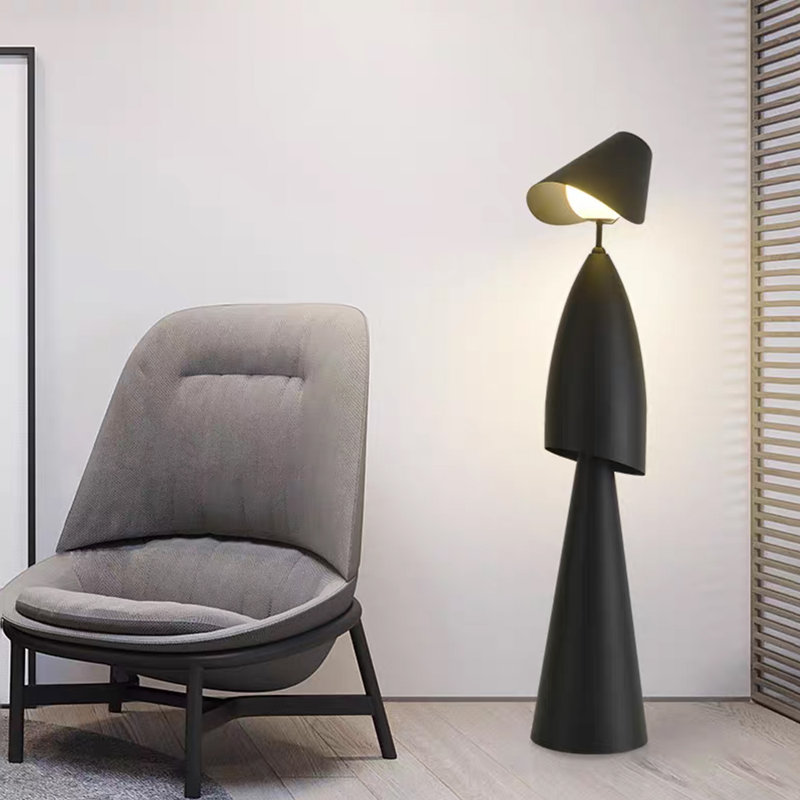 Lampe sur pied en fer et PE, Noir, Noir