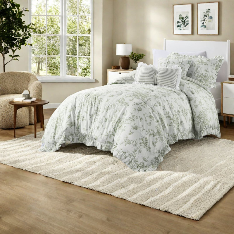 Premium Polyester Twin Bedding Sets, Modern Floral Ruffle for Home