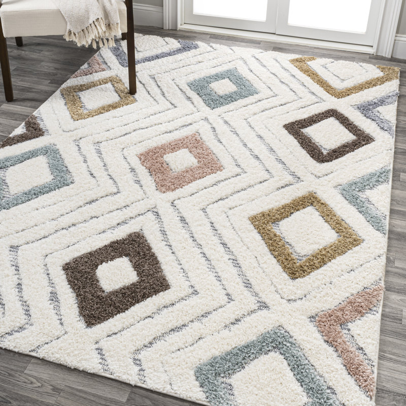 Peru Diamond Tribal High-Low Multi/Cream Rug, Rectangle 3'11" x 6'