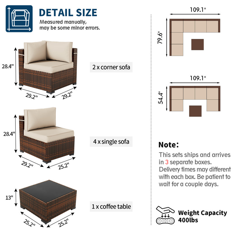 Bhairavi 6 - Person Modular Patio Conversation Set with Cushions, Cream