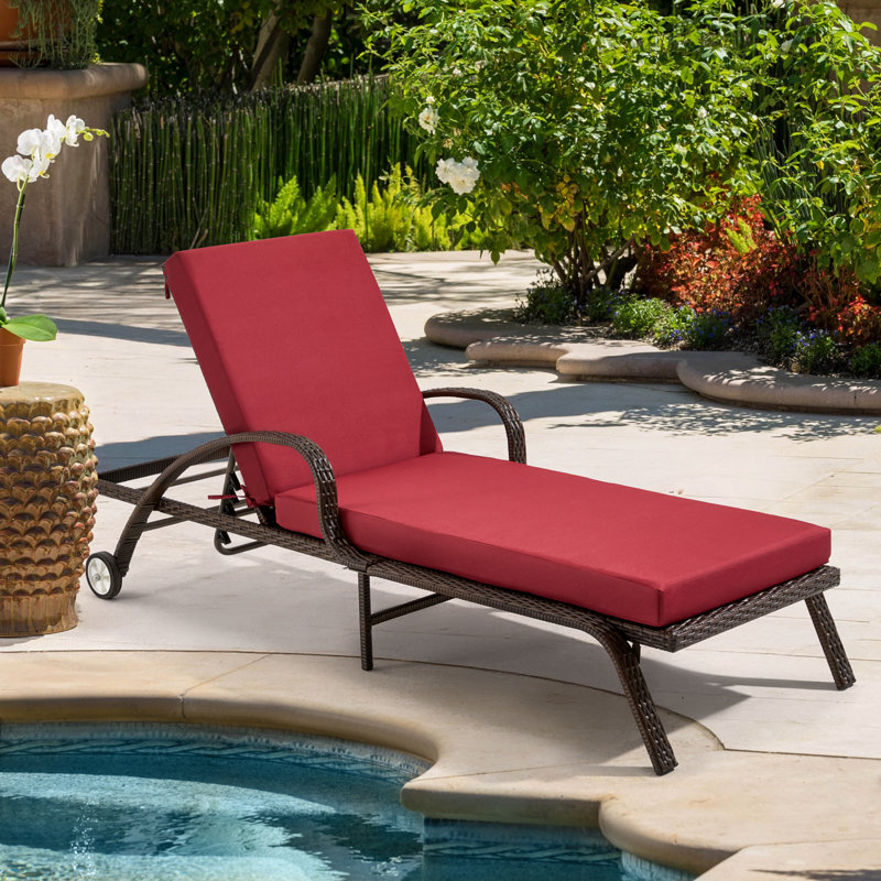 Coussin de chaise longue d'extérieur, Polyester bourgogne, 2
