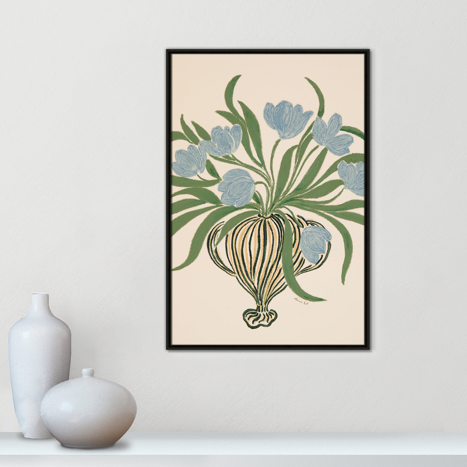 Colette "La Poire Blue Tulips" Print, Espresso, 37.5" H x 25.5" W