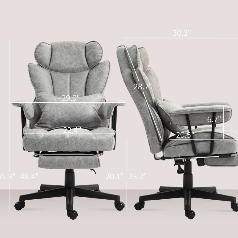 Grand et grand fauteuil de bureau, capacité de 400 lb, gris, repose-pieds, microfibre, soutien lombaire, inclinable, siège large, siège pivotant à 360 ° de 400 lb, caractéristique en microfibre, propriété