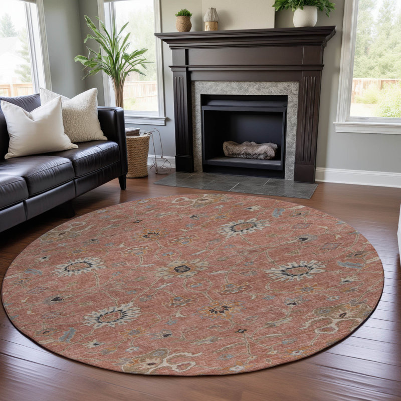 Premium Machine Washable Ducote AMF1137 Global Rug, Round 8'