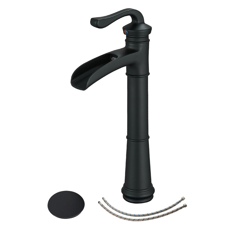 Robinet de salle de bain à un trou avec drain Waterfall, Noir mat