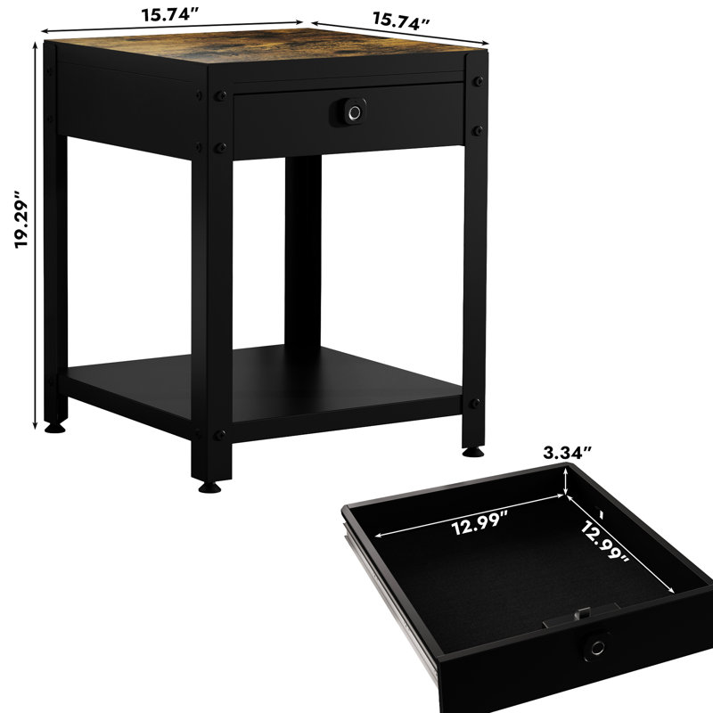 Table basse polyvalente carrée avec compartiment dissimulé et installation d'empreintes digitales, conception en bois, idéale pour les salles à manger, structure en acier laminé à froid, profondeur de 18,92 po, largeur de 15,38 po