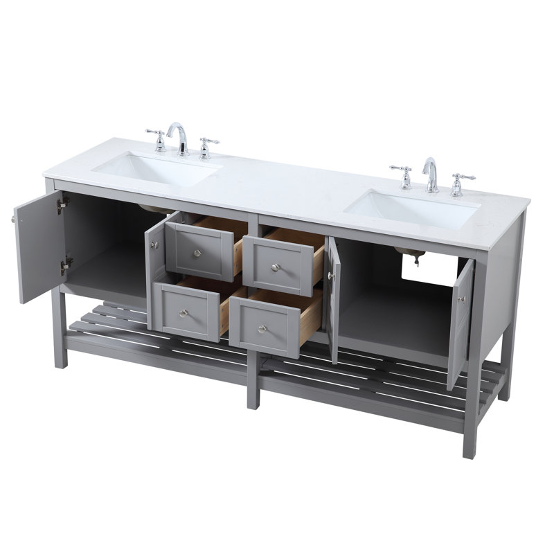 Krish 72'' Double Bathroom Vanity with Engineered Marble Top, Grey