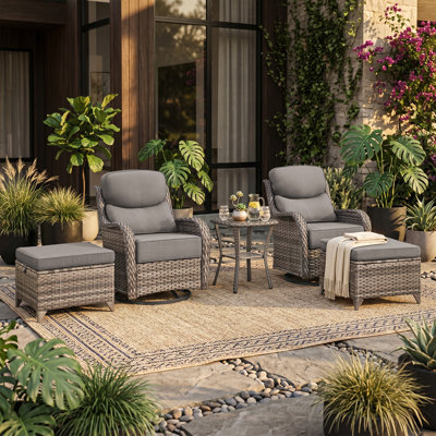 Ensemble de canapé d'extérieur avec coussins de 6 po d'épaisseur à dossier haut, repose-pieds, ensemble de mobilier de patio en osier résistant aux intempéries, convient aux balcons et aux patios