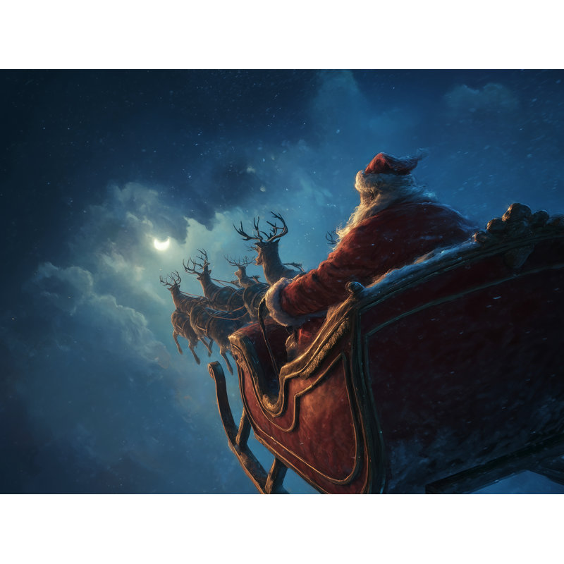 «Santa Sleigh Under Moonlight», art mural sur toile, 16 po x 24 po