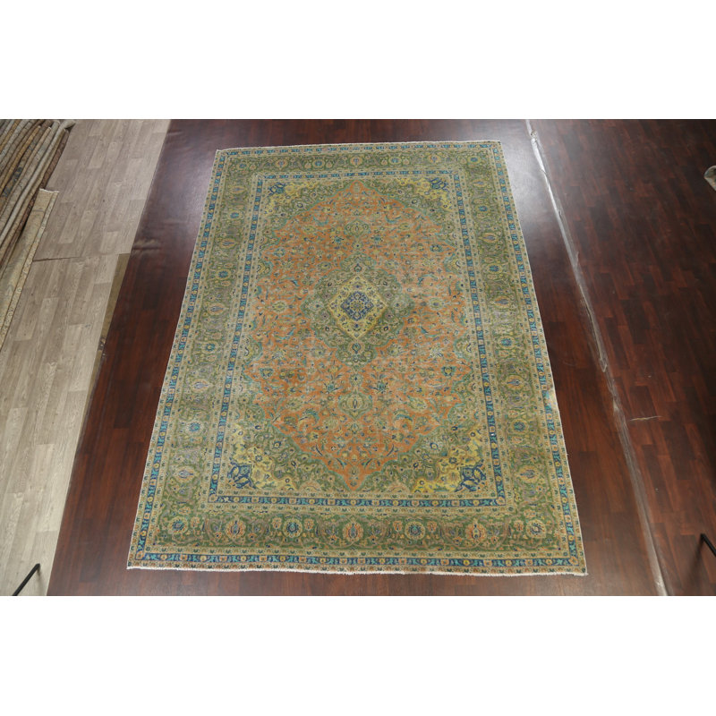 Tapis orange en laine noué à la main de conception unique 9 pi x 12 pi 6 po