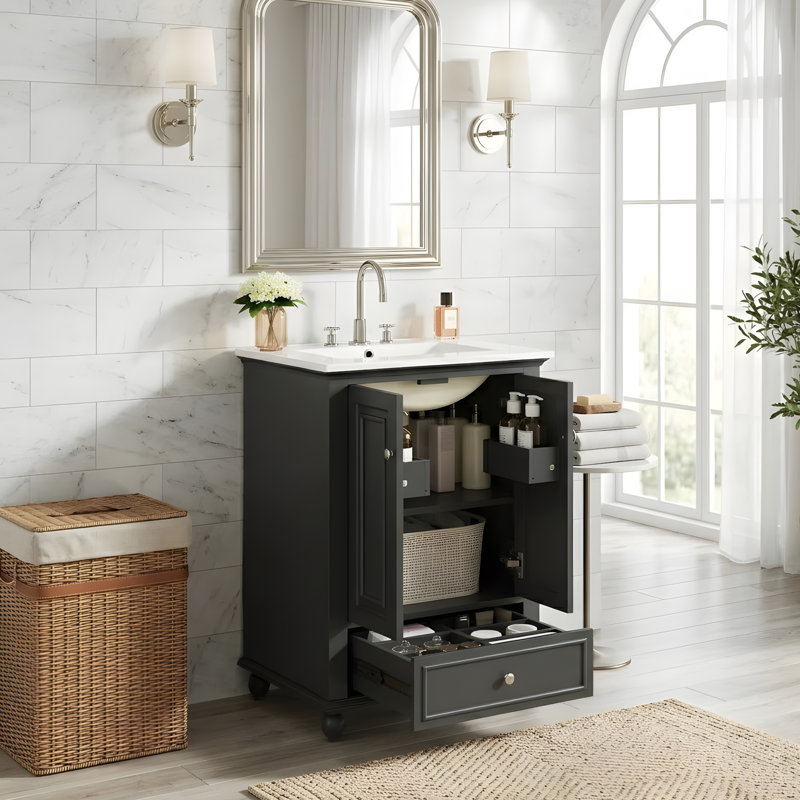 Meuble-lavabo pratique prêt à l'emploi, Black